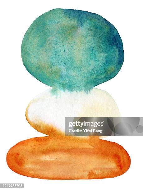 abstract watercolor stacked organic shapes in warm and cool tones - watercolor stroke stock pictures, royalty-free photos & images