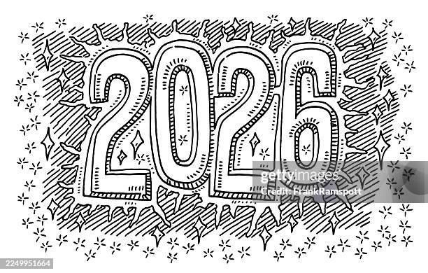 glittering year 2026 numbers drawing - glitter transparent background stock illustrations