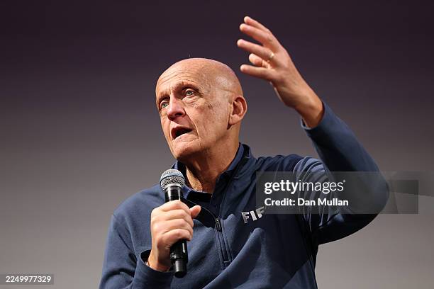 Chairman of the FIFA Referee Committee, Pierluigi Collina speaks at John F. Kennedy Center for the Performing Arts on December 04, 2025 in...