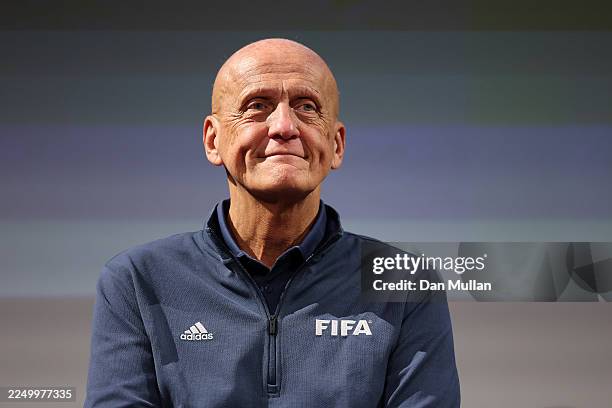 Chairman of the FIFA Referee Committee, Pierluigi Collina speaks at John F. Kennedy Center for the Performing Arts on December 04, 2025 in...