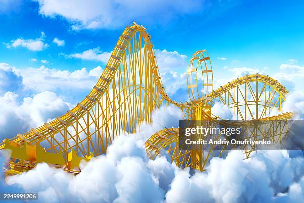 rollercoaster in clouds - achtbaan stockfoto's en -beelden