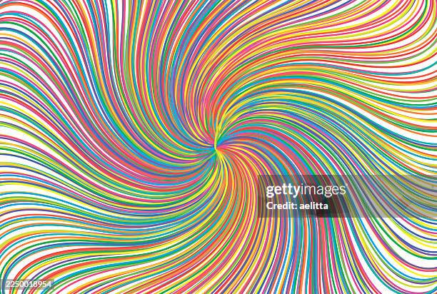 abstract spiral multicolored background with numerous lines twisting toward a single focal point. - dizzy stock illustrations