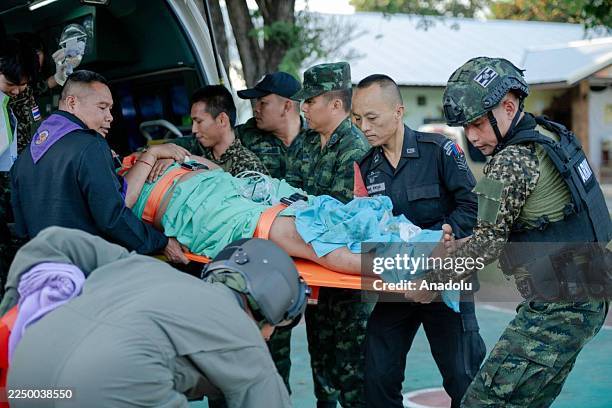 Thai soldier wounded by gunfire from Cambodian soldiers is taken to hospital by helicopter for medical treatment in Thailand on December 08, 2025....