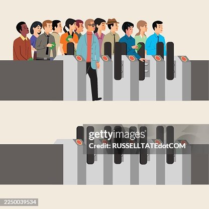 People Using Ticket Gate barrier Turnstile Transit Access People Using Ticket Gate barrier Turnstile Transit Access