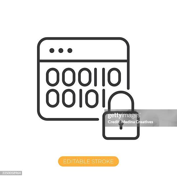 data security icon. editable stroke thin line icon - security breach vector icon stock illustrations