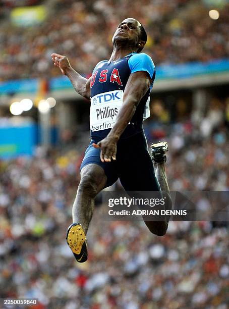 Dwight Phillips competes during the men's long jump final of the 2009 IAAF Athletics World Championships on August 22, 2009 in Berlin. AFP PHOTO /...