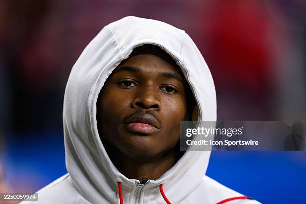 Ohio State Buckeyes wide receiver Jeremiah Smith walks on the field before the Big 10 Championship game between the Ohio State Buckeyes and Indiana...
