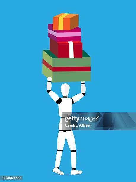 ai bringing gifts - delivery robots stock illustrations