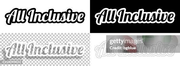 all inclusive - text for design. blank, white and black backgrounds - line text - jumpsuit stock illustrations