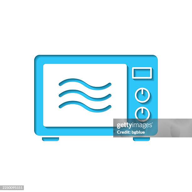 microwave oven. icon cut out on white paper with blue background - microwave button clip art stock illustrations