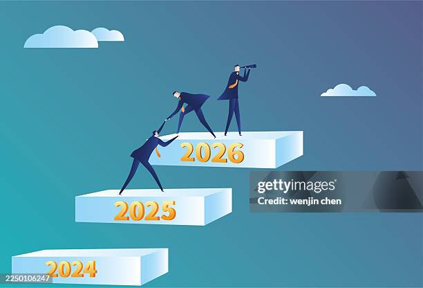 teamwork to reach 2026 - survival guide stock illustrations