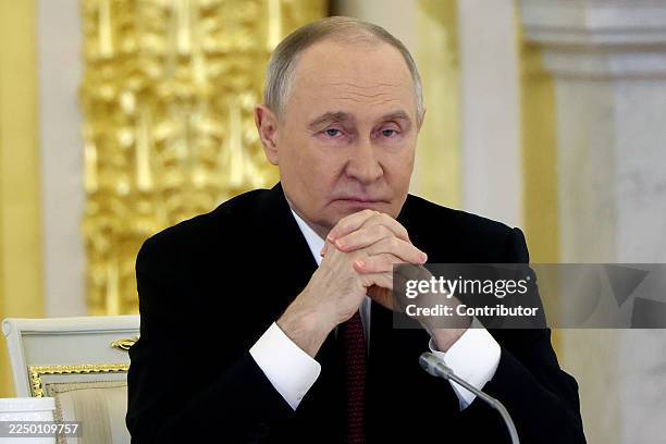 Russian President Vladimir Putin attends an annual meeting of the Council on Strategic Development and National Projects on December 8, 2025 in...