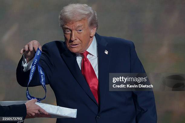 President Donald Trump receives the FIFA Peace Prize during the FIFA World Cup 2026 Official Draw at John F. Kennedy Center for the Performing Arts...