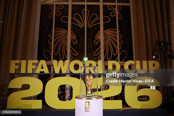 World Cup Trophy is displayed prior to the FIFA World Cup 2026 Official Draw at John F. Kennedy Center for the Performing Arts on December 05, 2025...