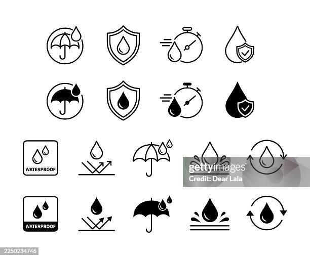 waterproof icon set. vector illustration. - waterproofing stock illustrations