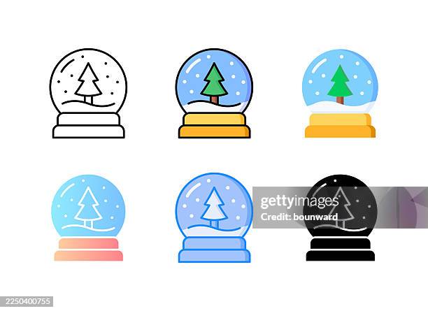 illustrazioni stock, clip art, cartoni animati e icone di tendenza di icona del globo di neve. 6 stili diversi. tratto modificabile. - snow ball glass