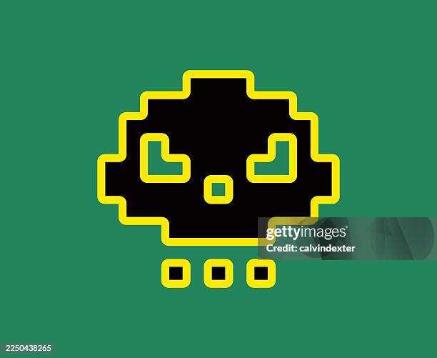 retro pixel art style human skull icon symbol - network security breach stock illustrations