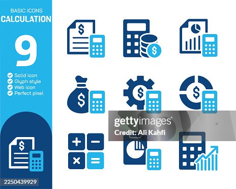 Calculation glyph solid icons collection. Vector illustration. Basic icon for website design, logo, app, template, ui, infographic etc Calculation glyph solid icons collection. Vector illustration. Basic icon for website design, logo, app, template, ui, infographic etc