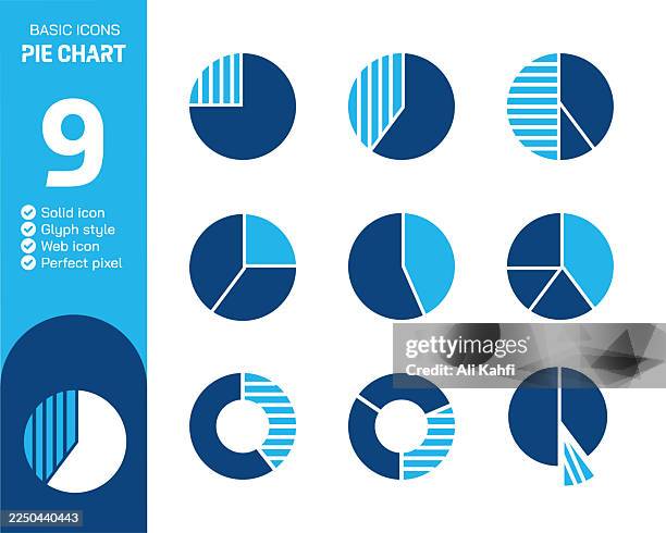 pie chart glyph solid icons collection. vector illustration. basic icon for website design, logo, app, template, ui, infographic etc - bar stage stock illustrations