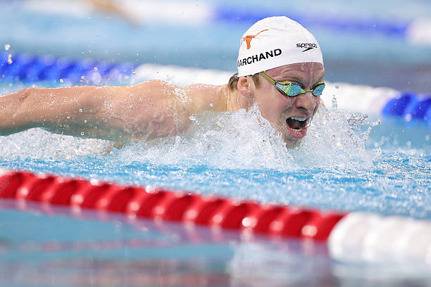 Leon Marchand competes in the Men's 200m Butterfly final during day 4 of the Toyota U.S. Open at Lee and Joe Jamail Texas Swimming Center on December...