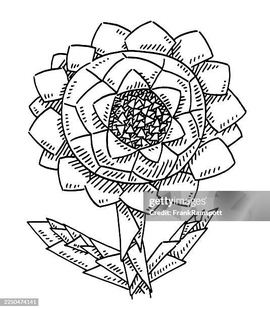 geometric triangular shapes flower drawing - origami flower stock illustrations
