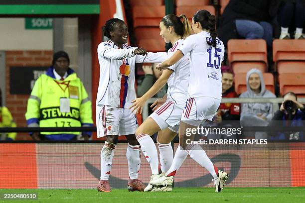 Lyon's Malawi forward Tabitha Chawinga celebrates scoring the opening goal during the UEFA Women's Champions League, league phase football match...