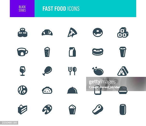 fast food icon set - breakfast burrito stock illustrations