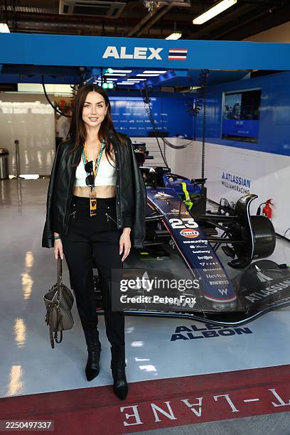Ana de Armas visits the Williams garage prior to the F1 Grand Prix of Abu Dhabi at Yas Marina Circuit on December 07, 2025 in Abu Dhabi, United Arab...