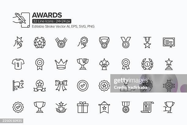 awards line icon set · 32 icons - gala stock illustrations