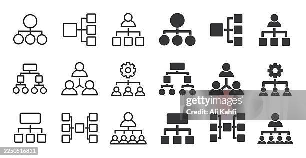 hierarcgy and organization icons collection. editable stroke. thin line and glyph solid style series icons - hierarchy stock illustrations