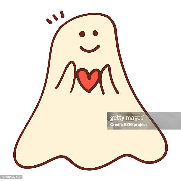 cute ghost holding a small red heart hand drawn doodle - wrong package stock illustrations