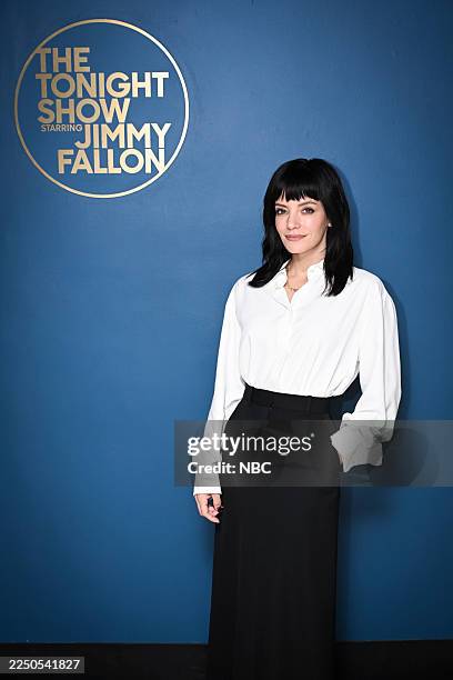 Episode 2229 -- Pictured: Singer-songwriter Lily Allen poses backstage on Wednesday, December 10, 2025 --