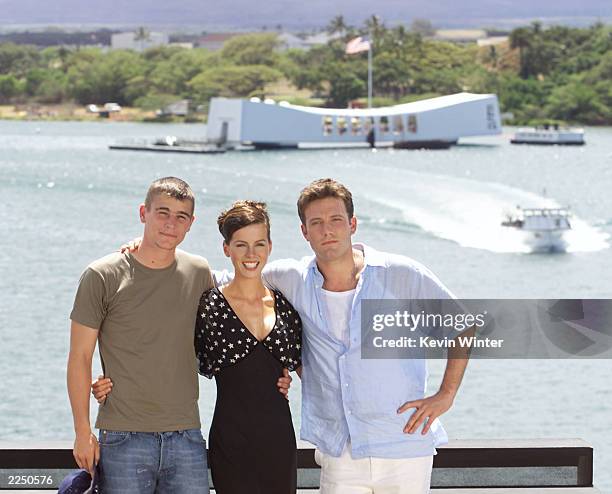 Josh Hartnett, Kate Beckinsale and Ben Affleck gather together on the flight deck of the aircraft carrier USS John C. Stennis Sunday, May 20 in...