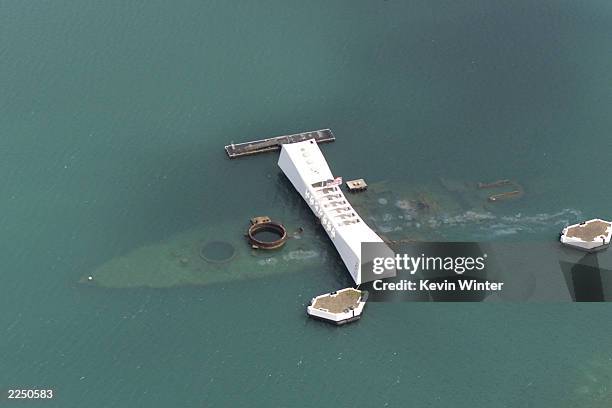 The USS Arizona Memorial in Pearl Harbor, Hawaii, May 16, 2001. Photo by Kevin Winter/Touchstone Pictures/Getty Images.