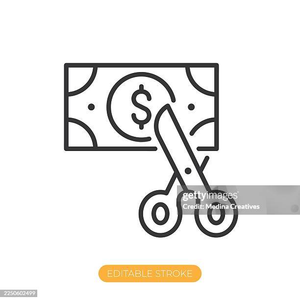 cost reduction icon. editable stroke thin line icon - flight delay stock illustrations