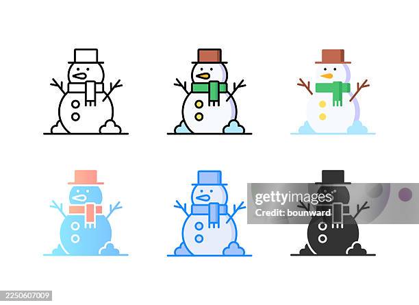 snowman icon. 6 different styles. editable stroke. - multiple hats stock illustrations