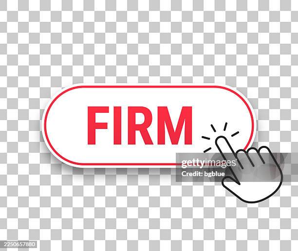 firm - 3d click web button with hand cursor on blank background - stability logo stock illustrations