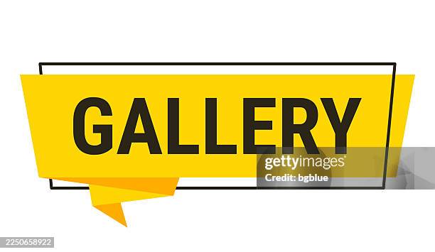 gallery - yellow speech bubble on white background - gallery frames stock illustrations
