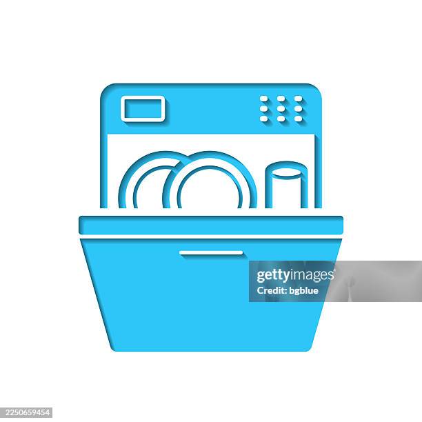 dishwasher. icon cut out on white paper with blue background - dishwasher stock illustrations