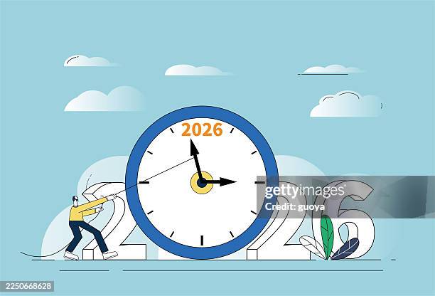 white-collar workers hold the hour hand entering 2026and stop time. - guy getting pulled over stock illustrations