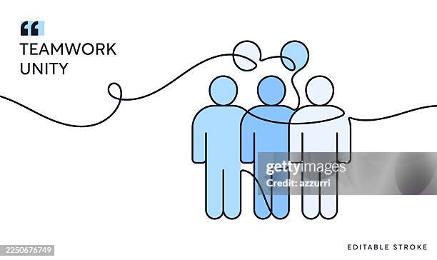 continuous line illustration of teamwork unity - group work white background stock illustrations