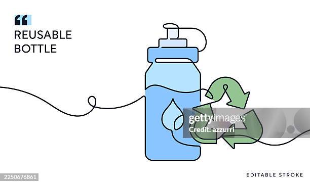 continuous line illustration of reusable bottle - reusable water bottle stock illustrations