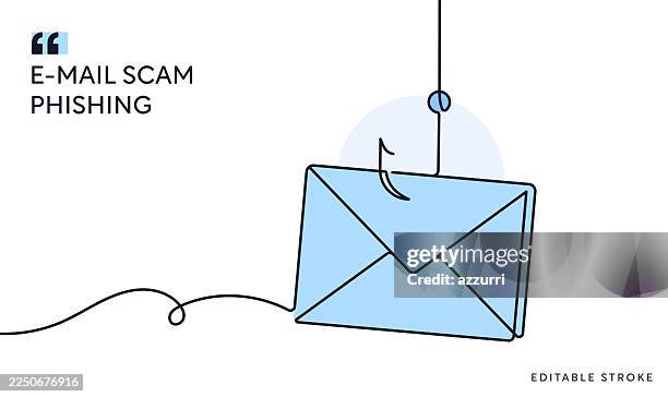 e-mail scam phishing continuous line illustration - scammer stock illustrations