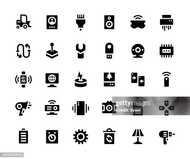 filled icon set for seamless personal devices design - memory stick stock illustrations