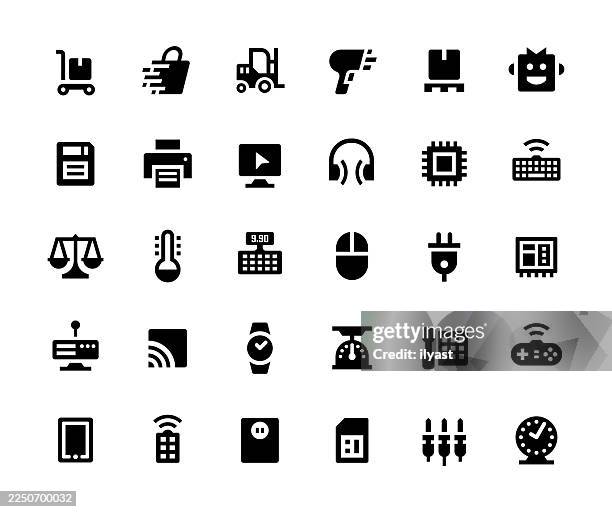 filled icon set for seamless digital devices design - electric forklift stock illustrations