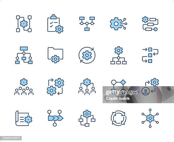 workflow icon set. editable stroke weight. pixel perfect dichromatic icons. - application programming interface stock illustrations
