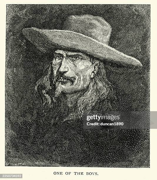 cowboy, american wild west, sketch from sheriff's work on a ranch by theodore roosevelt, 19th century, vintage illustration, 1880s - long beard stock illustrations