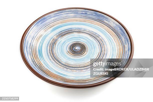 empty blue ceramic plate isolated on white background. side view, close up - empty plate side view stock pictures, royalty-free photos & images