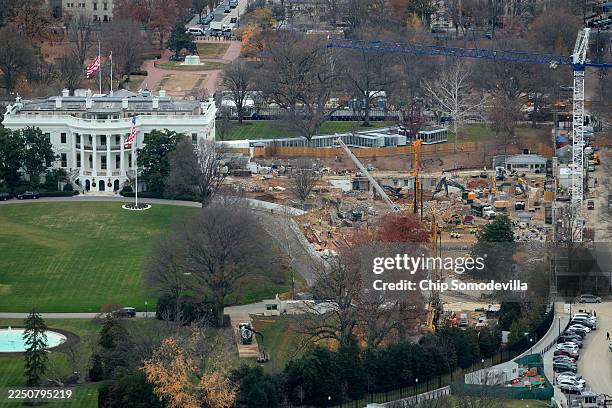Demolition work continues where the East Wing once stood at the White House on December 08, 2025 in Washington, DC. President Donald Trump ordered...