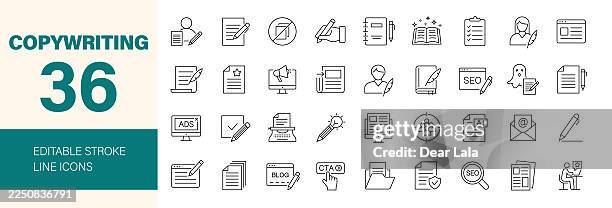 copywriting icon set. editable line icons. vector illustration. - content creator stock illustrations